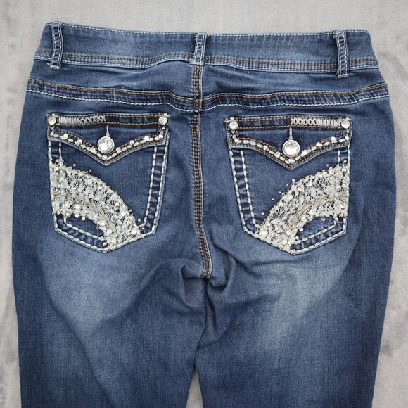 Casual Pants Womens 8 Blue Mid Rise Flat Front 5 Pocket Design Boot Cut Jeans - Picture 10 of 16